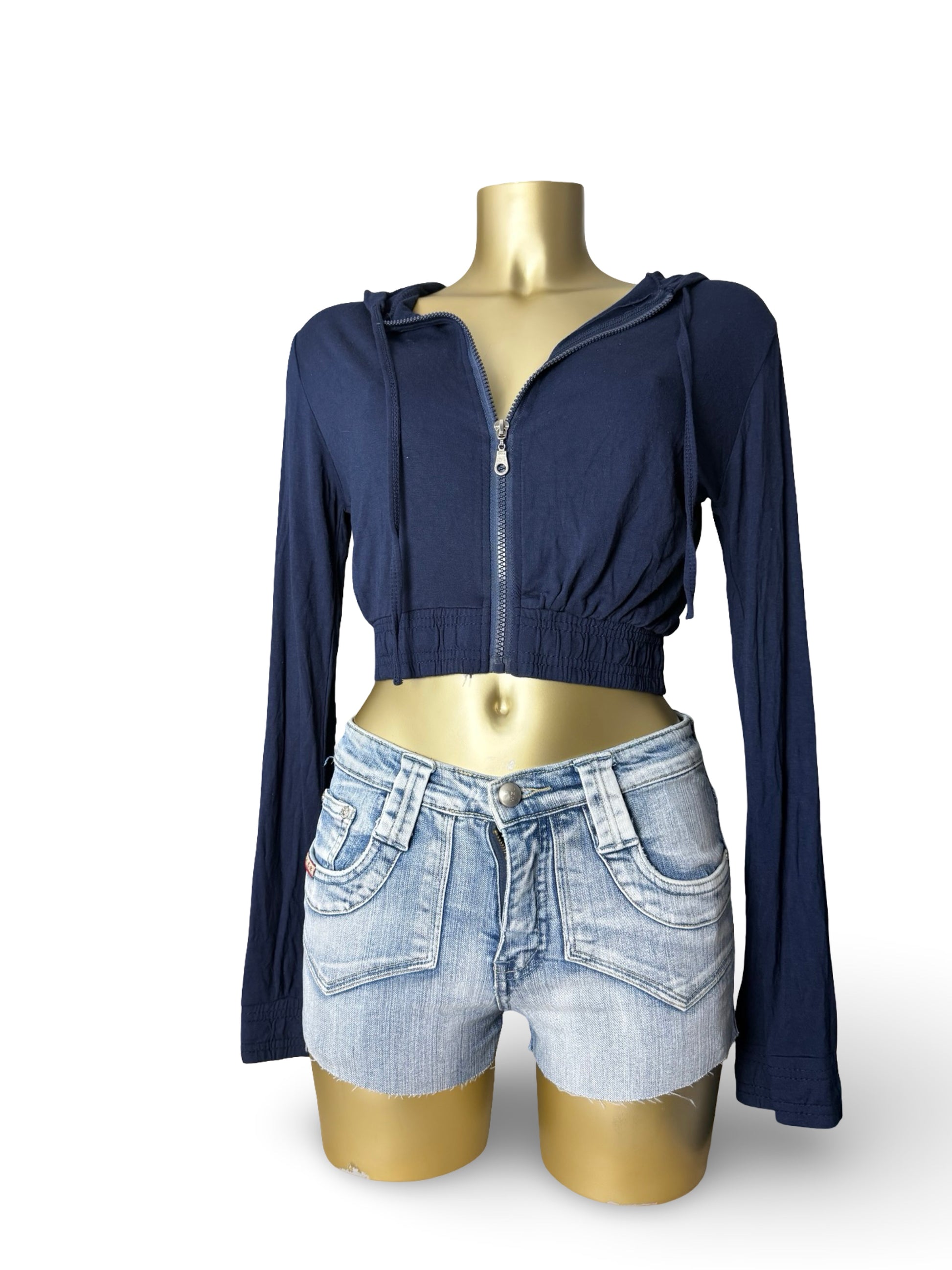 Navy zip up crop hoodie (S/M)
