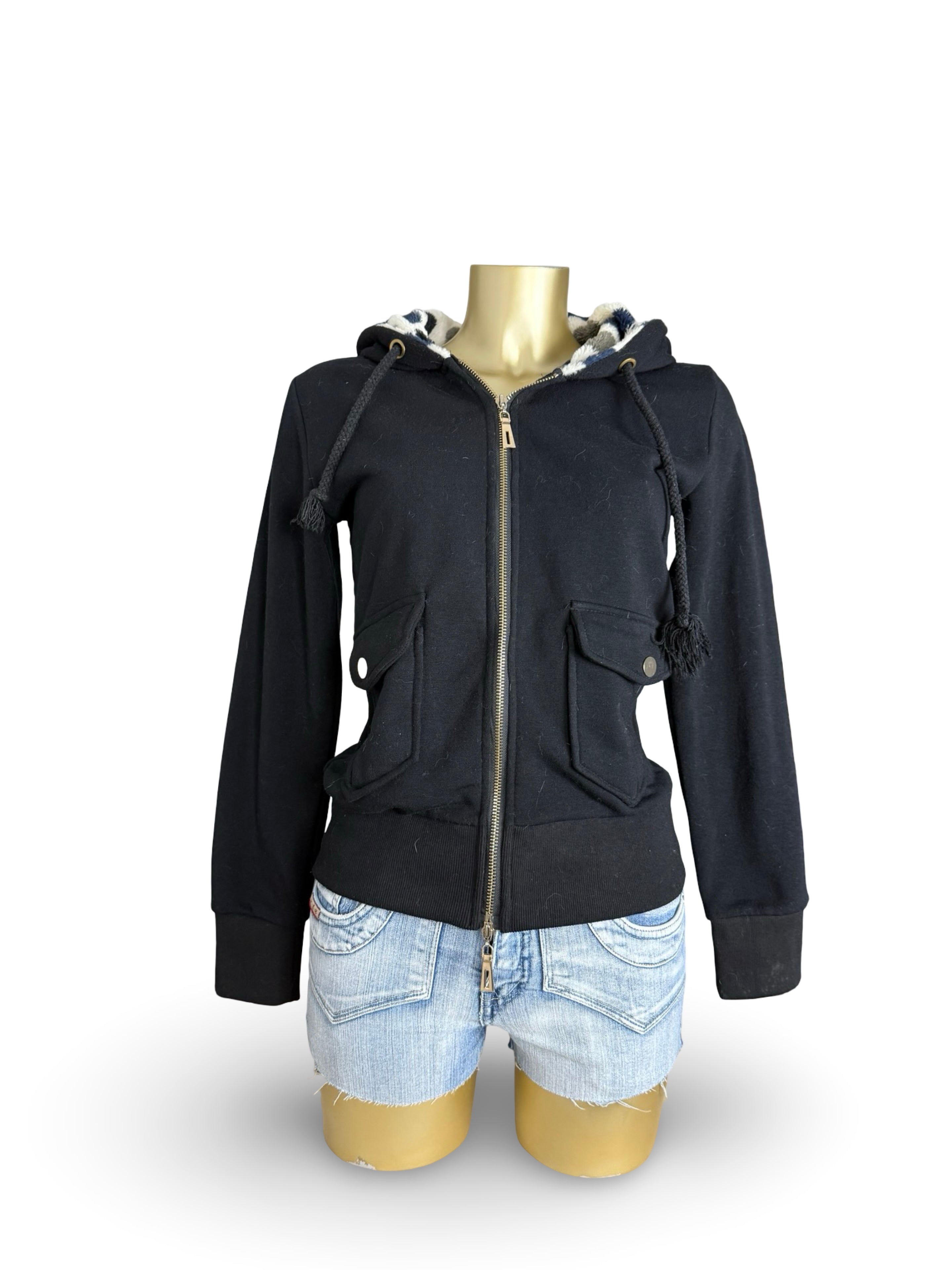 Black inside fleece zip up hoodie (S)