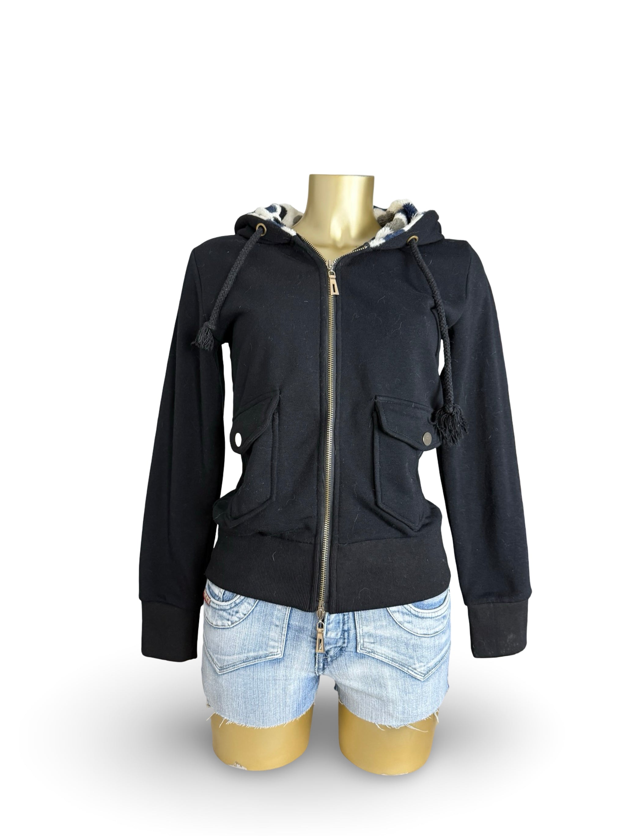 Black inside fleece zip up hoodie (S)