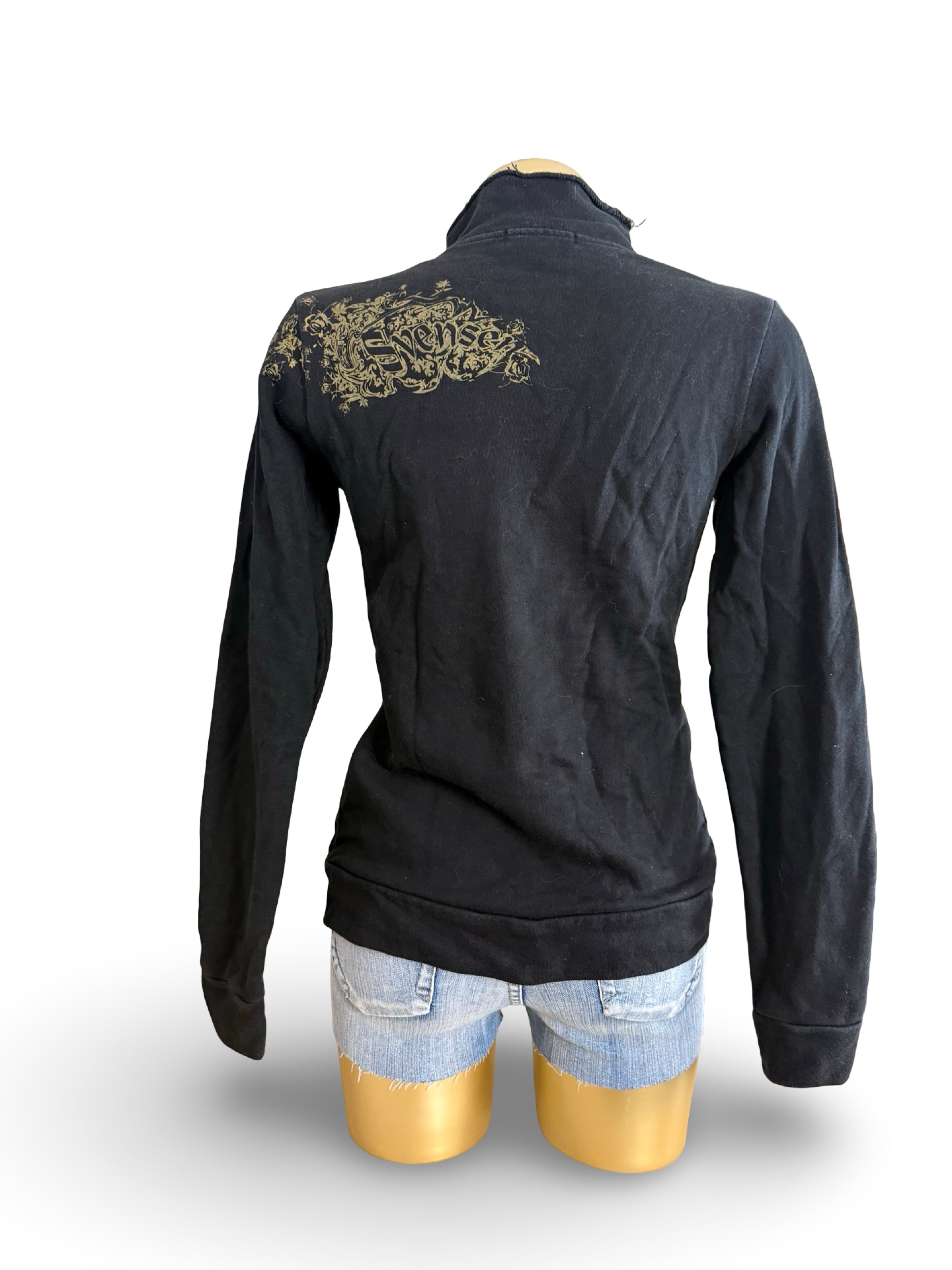 Black 100% cotton zip up biker jacket (M)