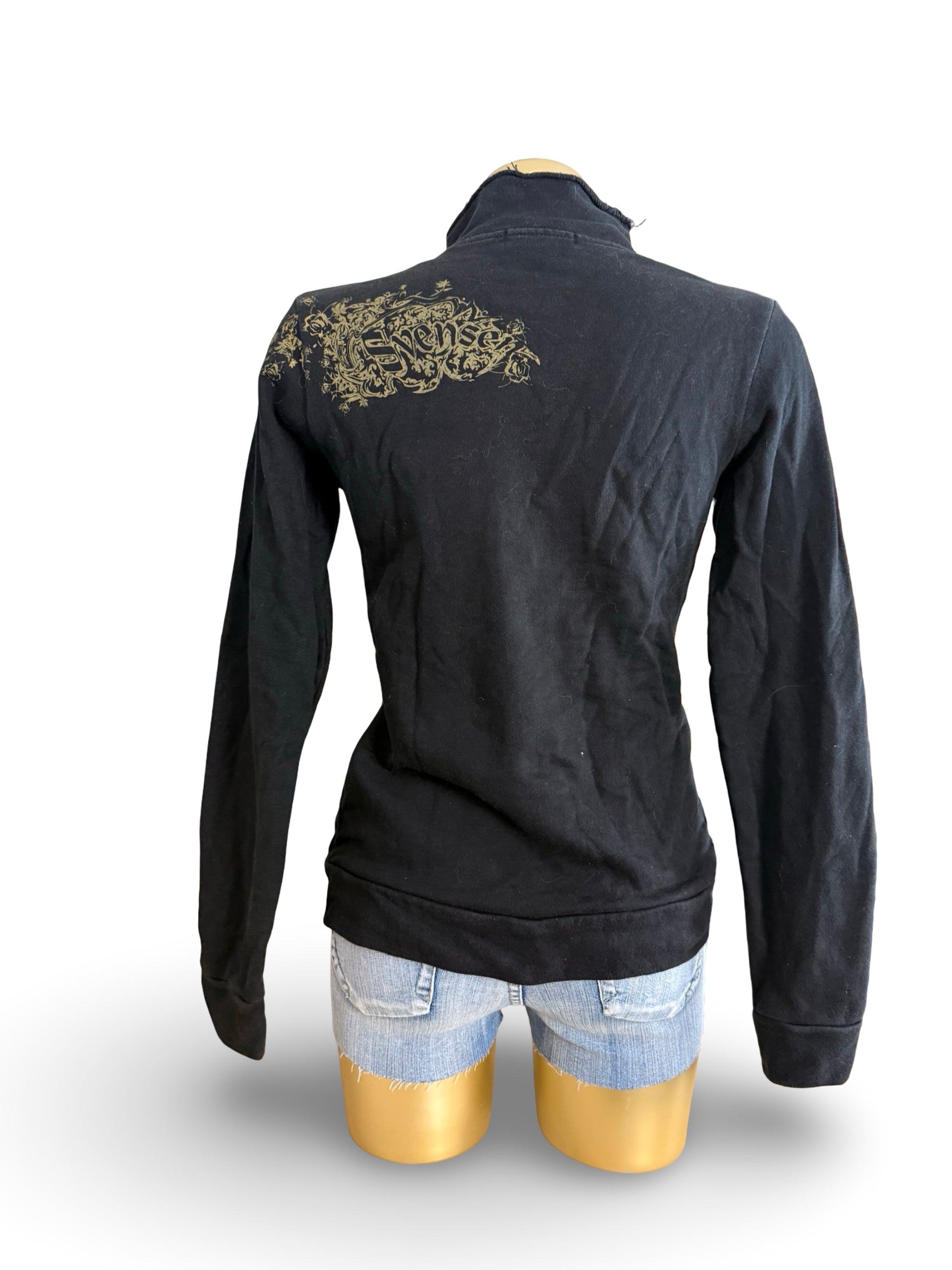Black 100% cotton zip up biker jacket (M)