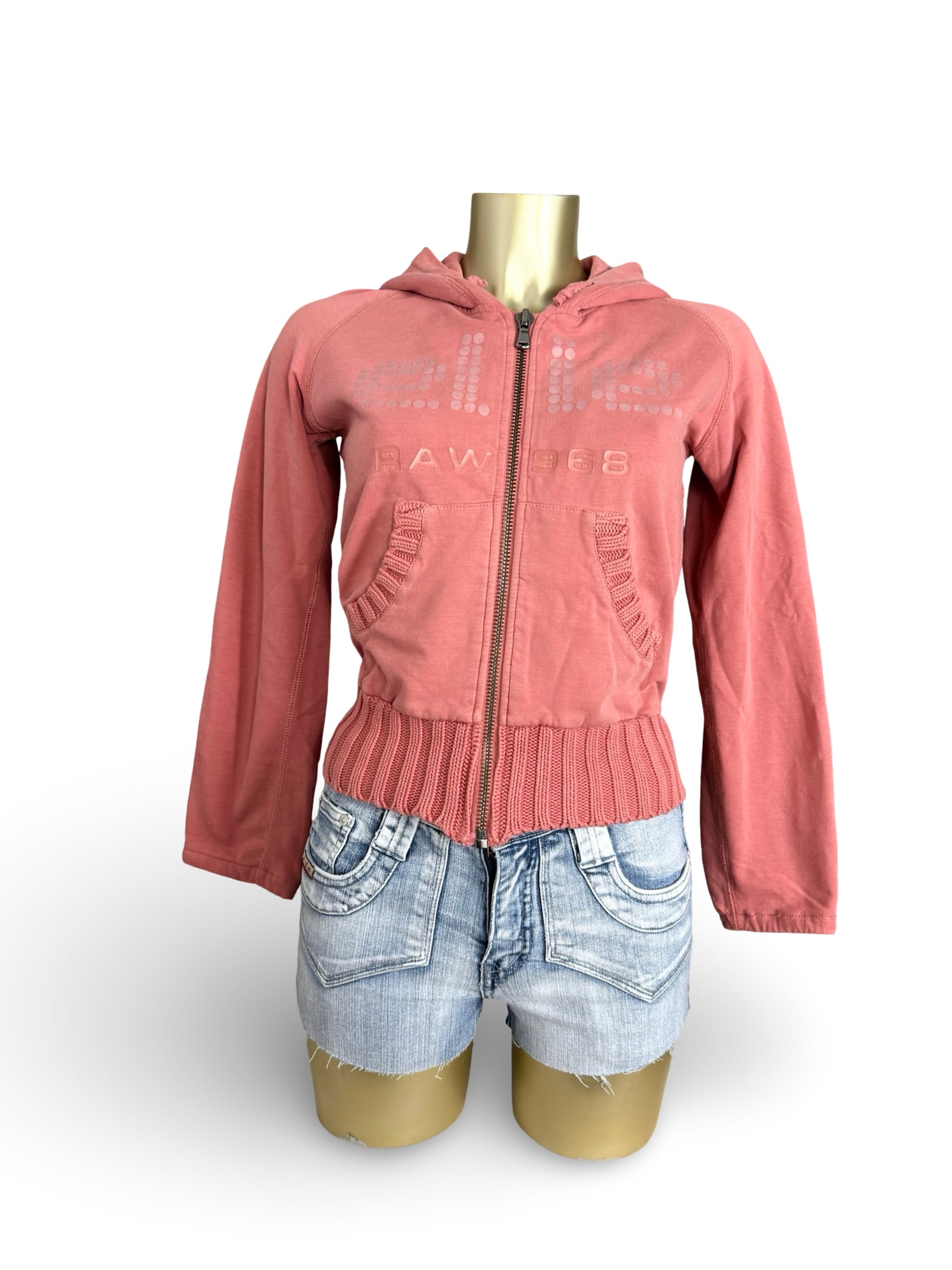 Orange tight fit zip up hoodie (XS/S)