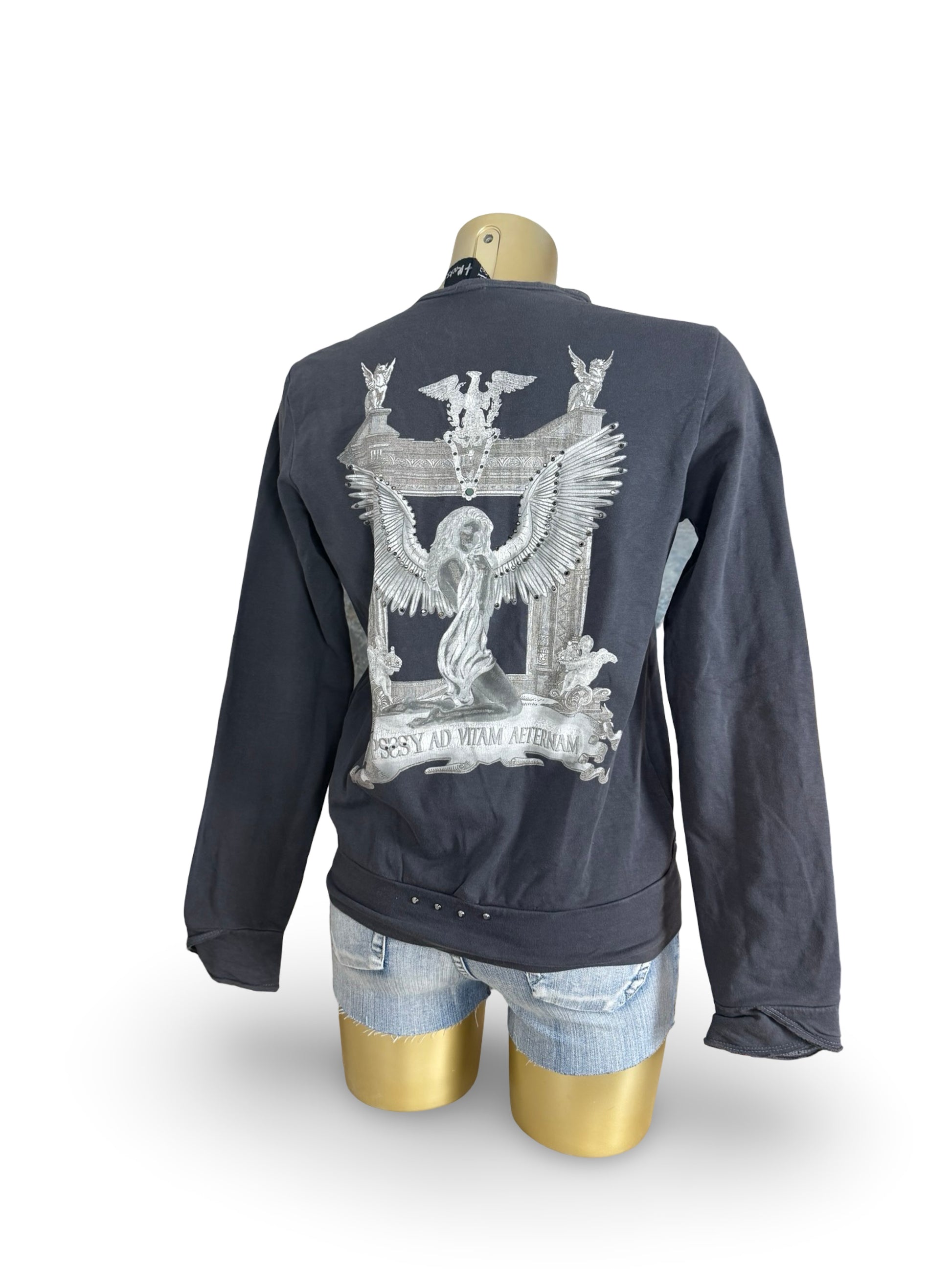 Grey V neck cotton hoodie (L)