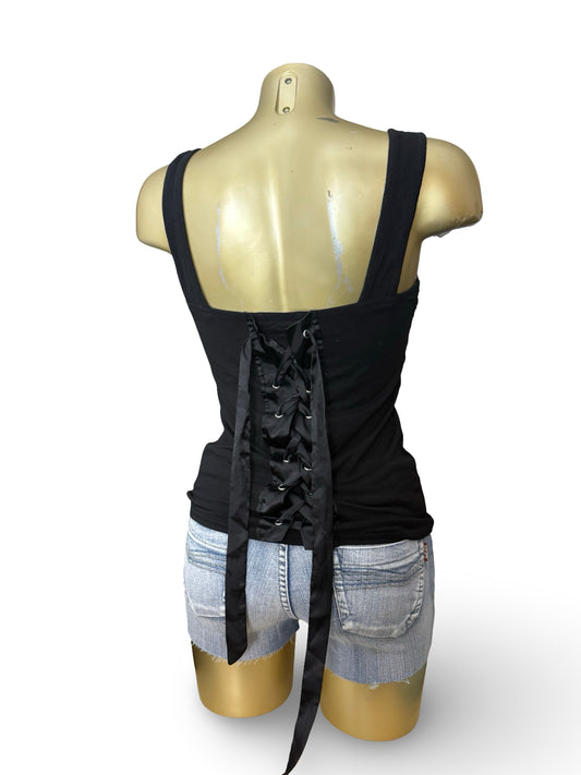 Pink & black tight fit lace up corset top (S/M)