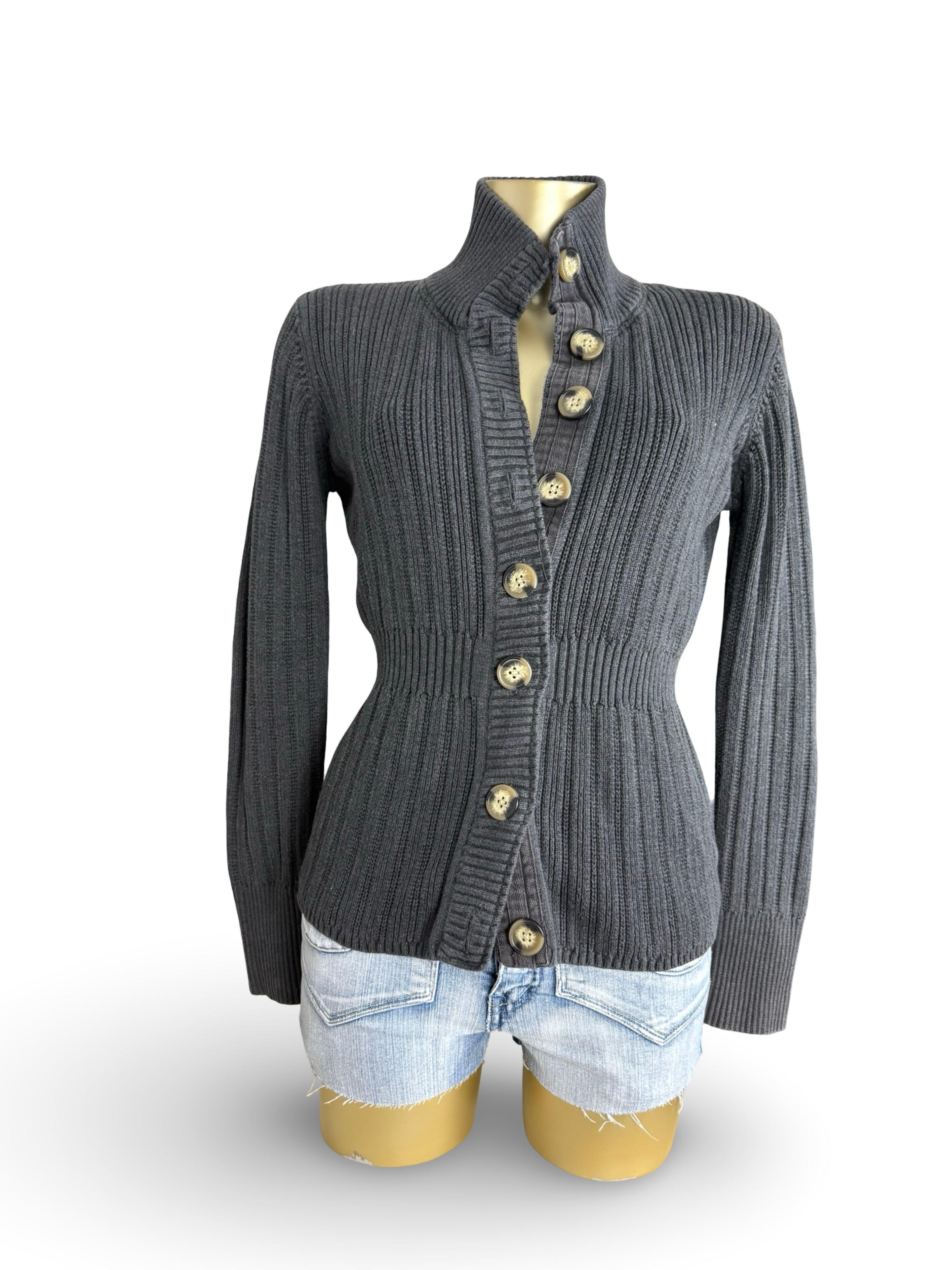 Grey 100% cotton button up cardigan jumper (L)