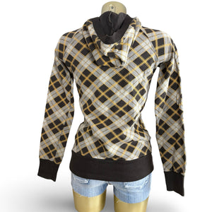 Brown check print cotton hoodie (S)