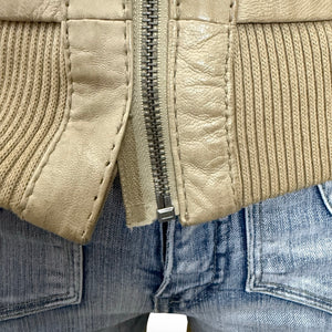 Beige real leather biker jacket (S)
