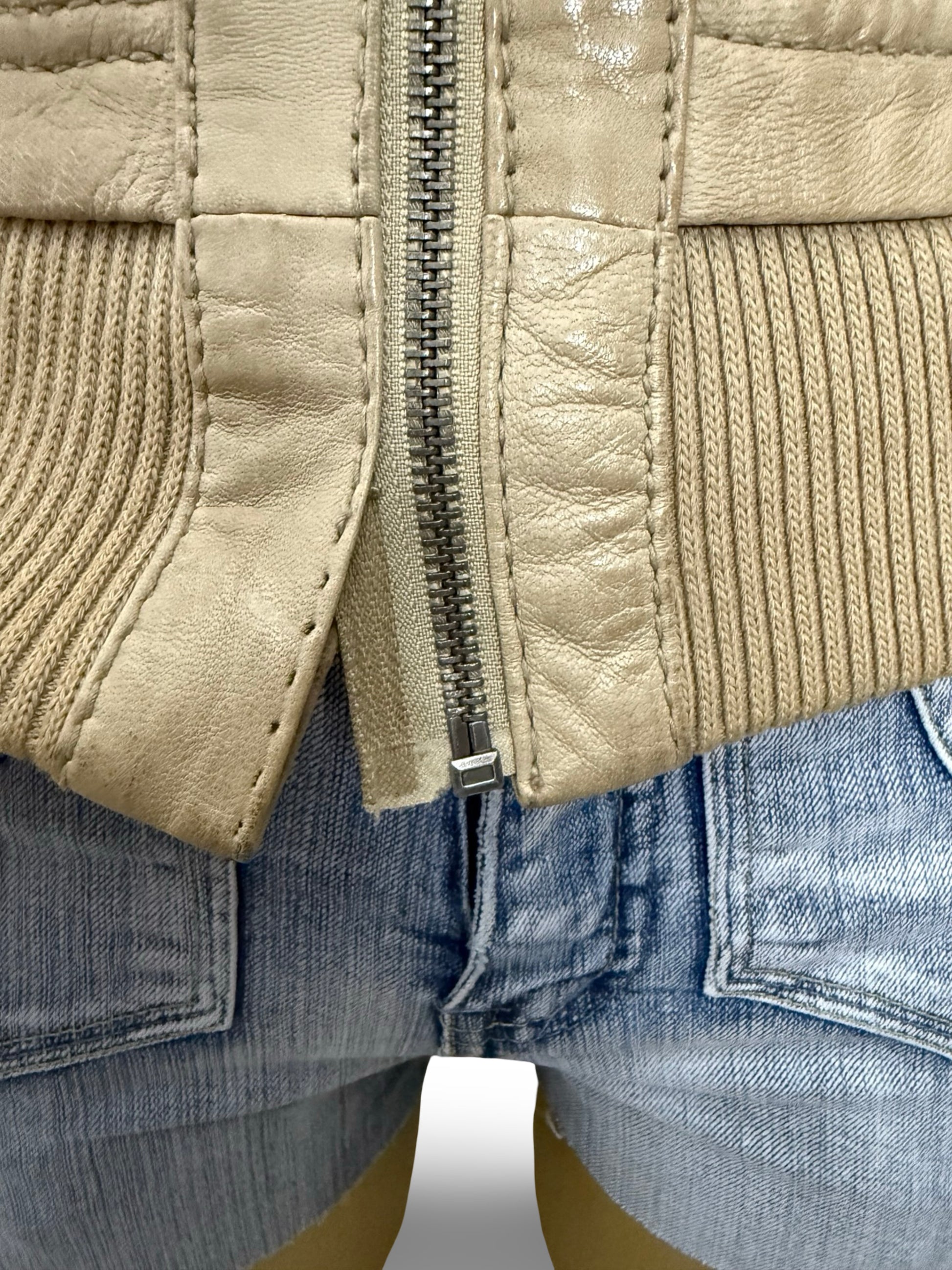 Beige real leather biker jacket (S)