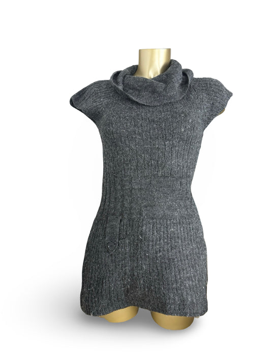 Grey turtleneck tight fit knitted mini dress (S/M)
