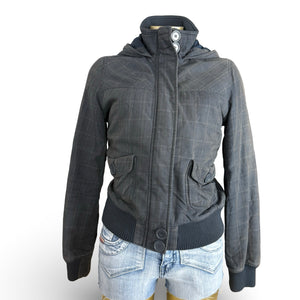 Grey cotton zip up hooded biker jacket (M)