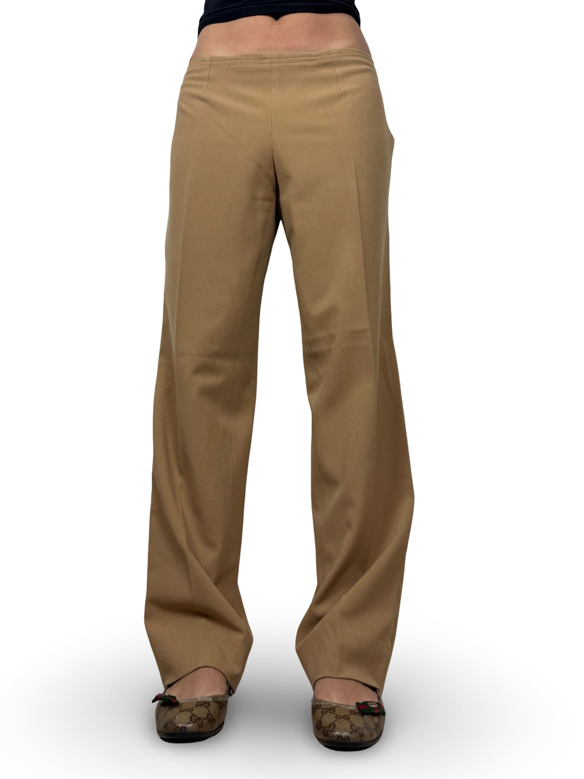 Beige office siren low rise flare pants (L)