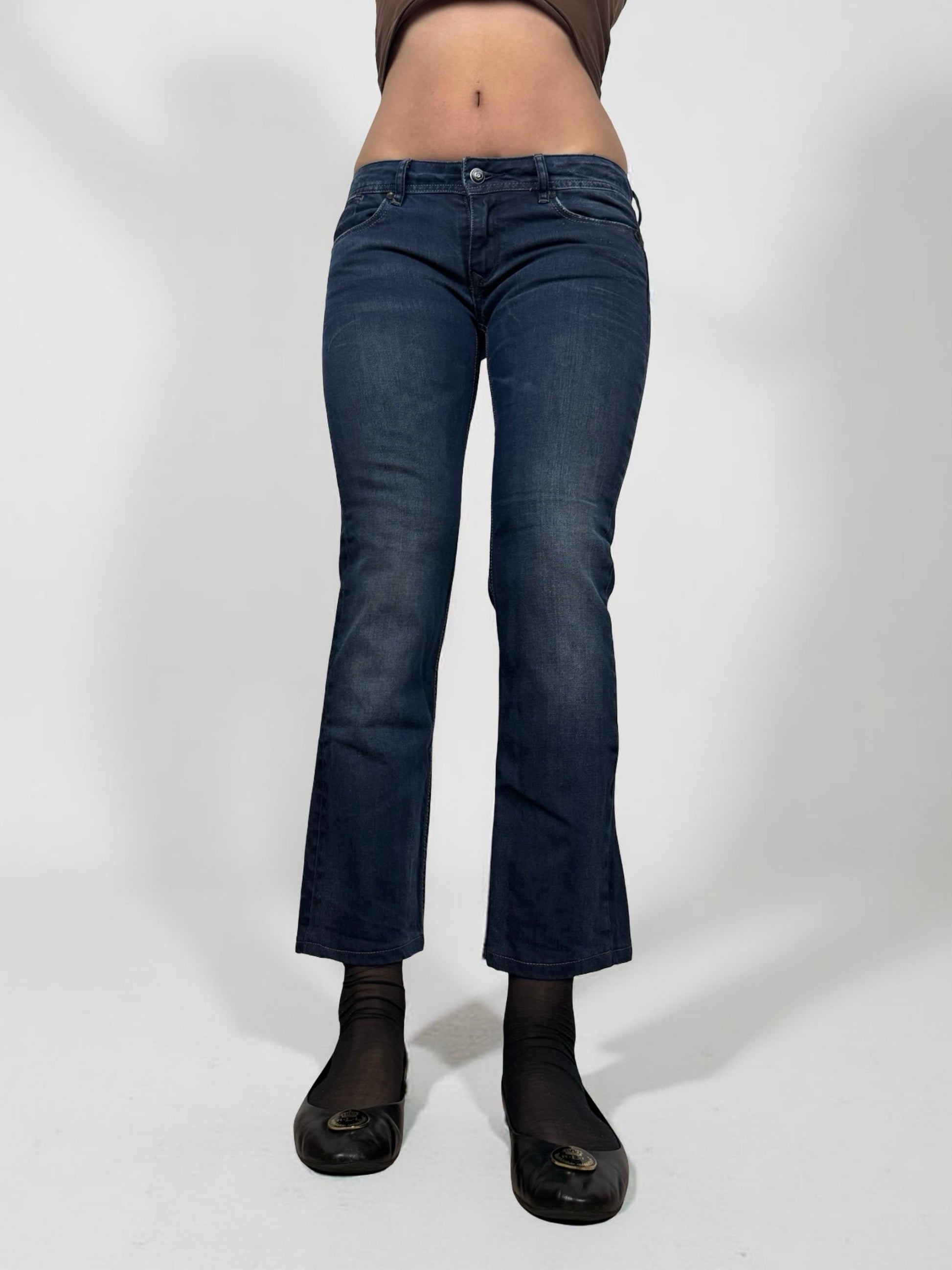 Navy denim low rise bootcut pants (S)