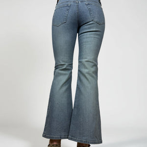 Blue denim low rise flared pants (S/M)