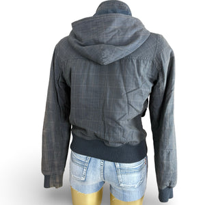 Grey cotton zip up hooded biker jacket (M)