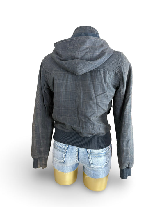 Grey cotton zip up hooded biker jacket (M)