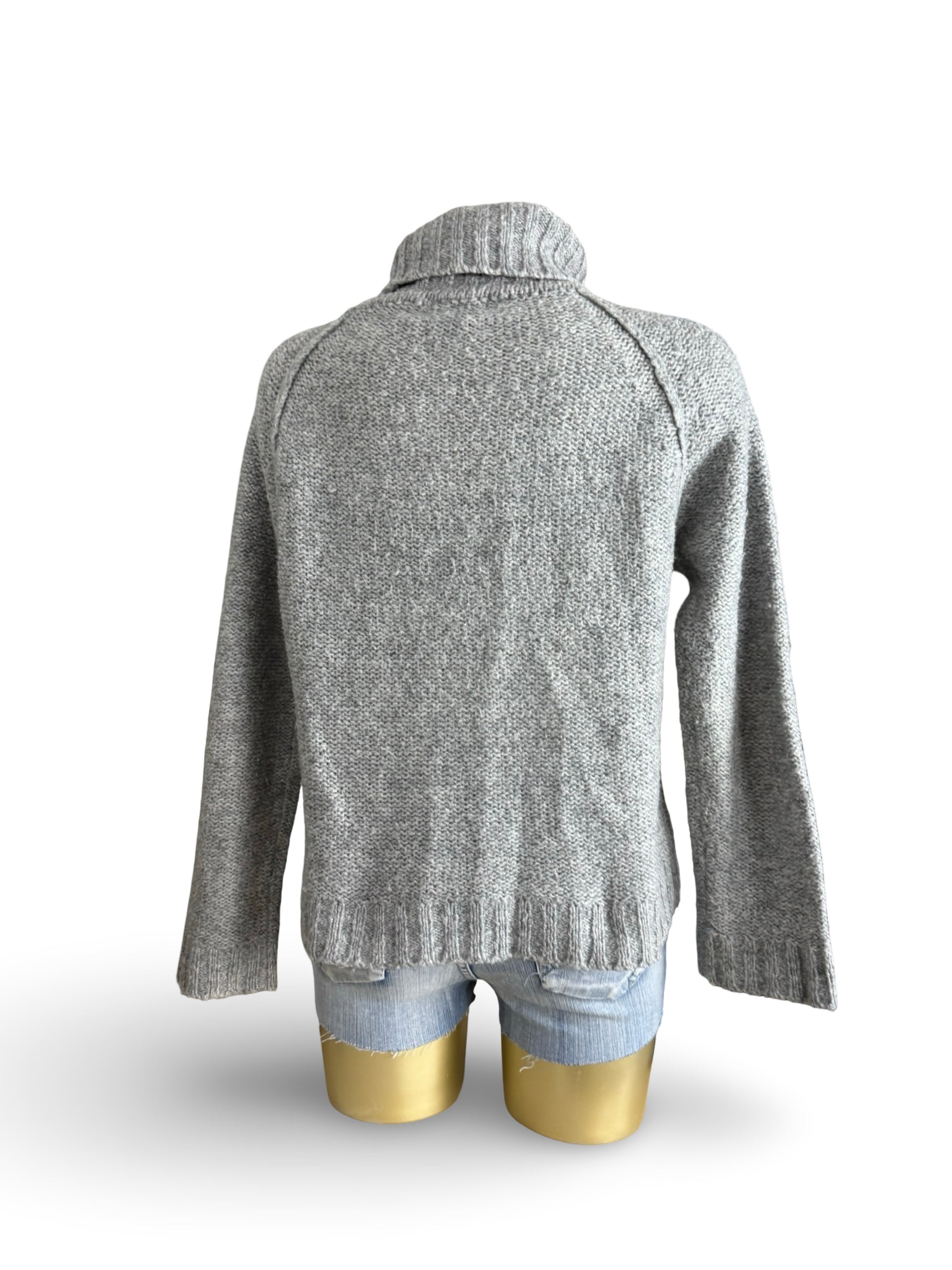 Grey turtleneck pockets wool jumper (M)