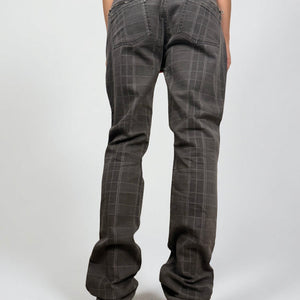 Grey check print low rise straight legs denim pants (XL)