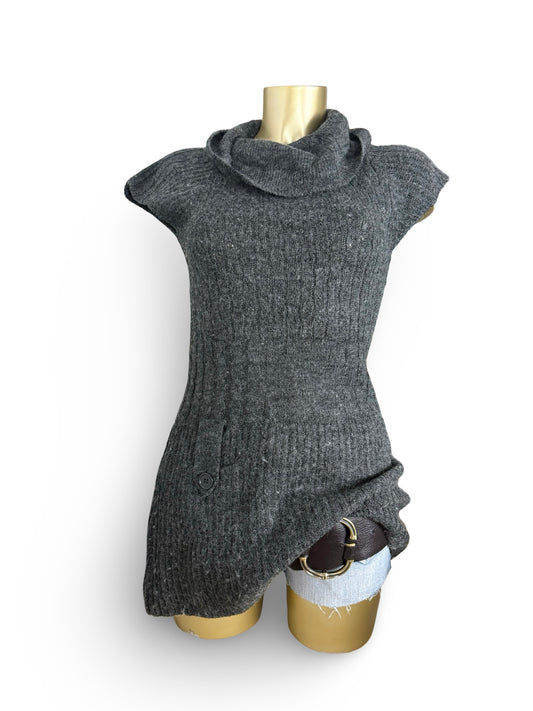 Grey turtleneck tight fit knitted mini dress (S/M)