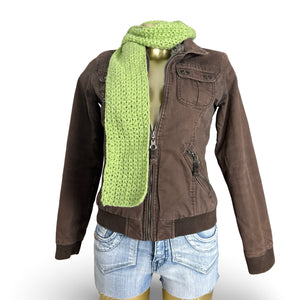 Green knitted winter scarf