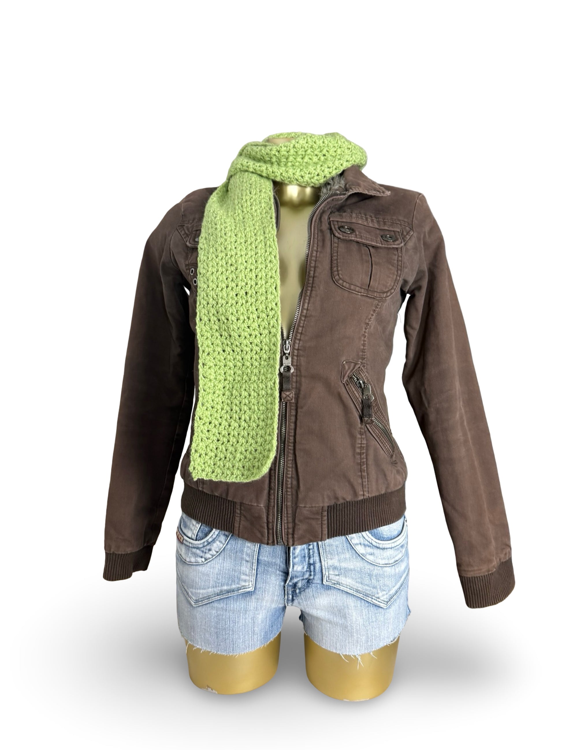 Green knitted winter scarf