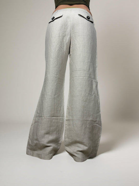 Beige linen low rise baggy pants (XL)