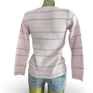 Baby pink striped V neck wool jumper (XS)