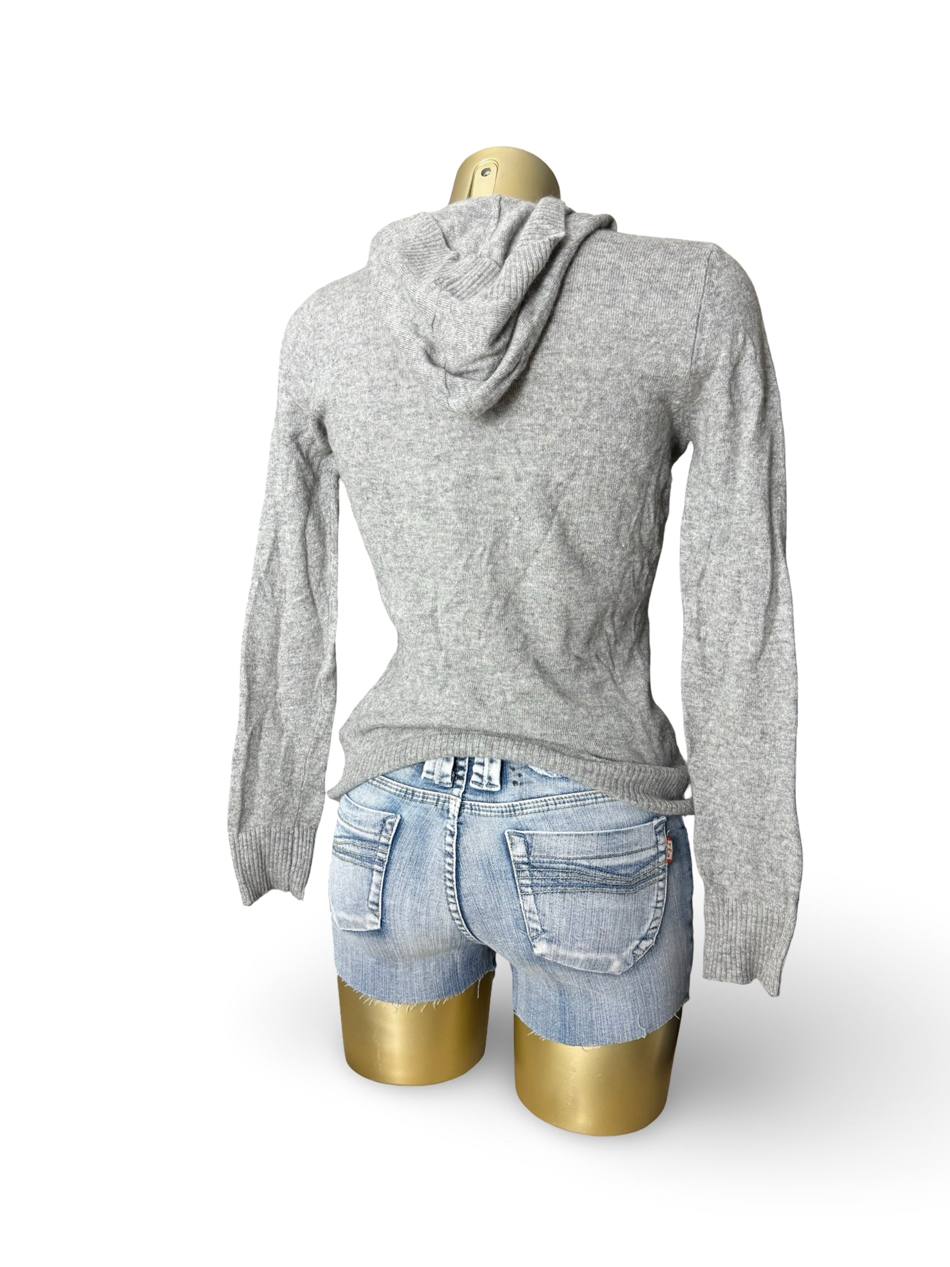 Grey real silk & cashmere tight fit hooded jumper (S/M)