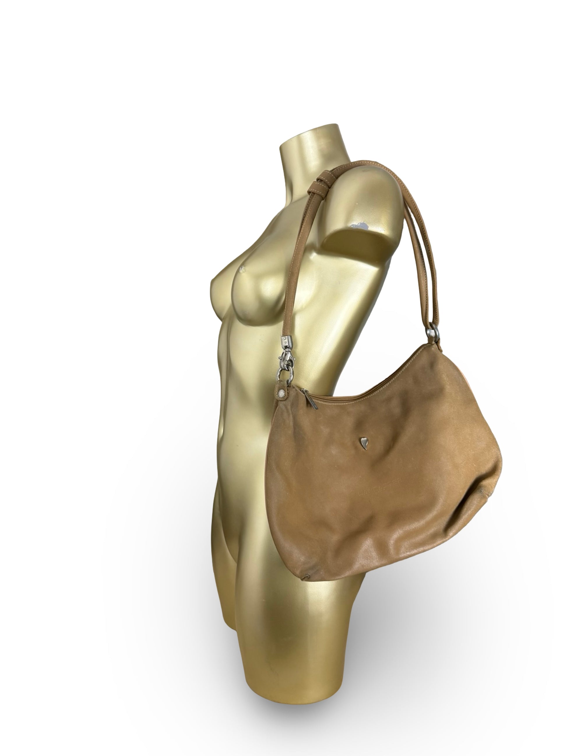 Beige real leather shoulder bag (30x24cm)