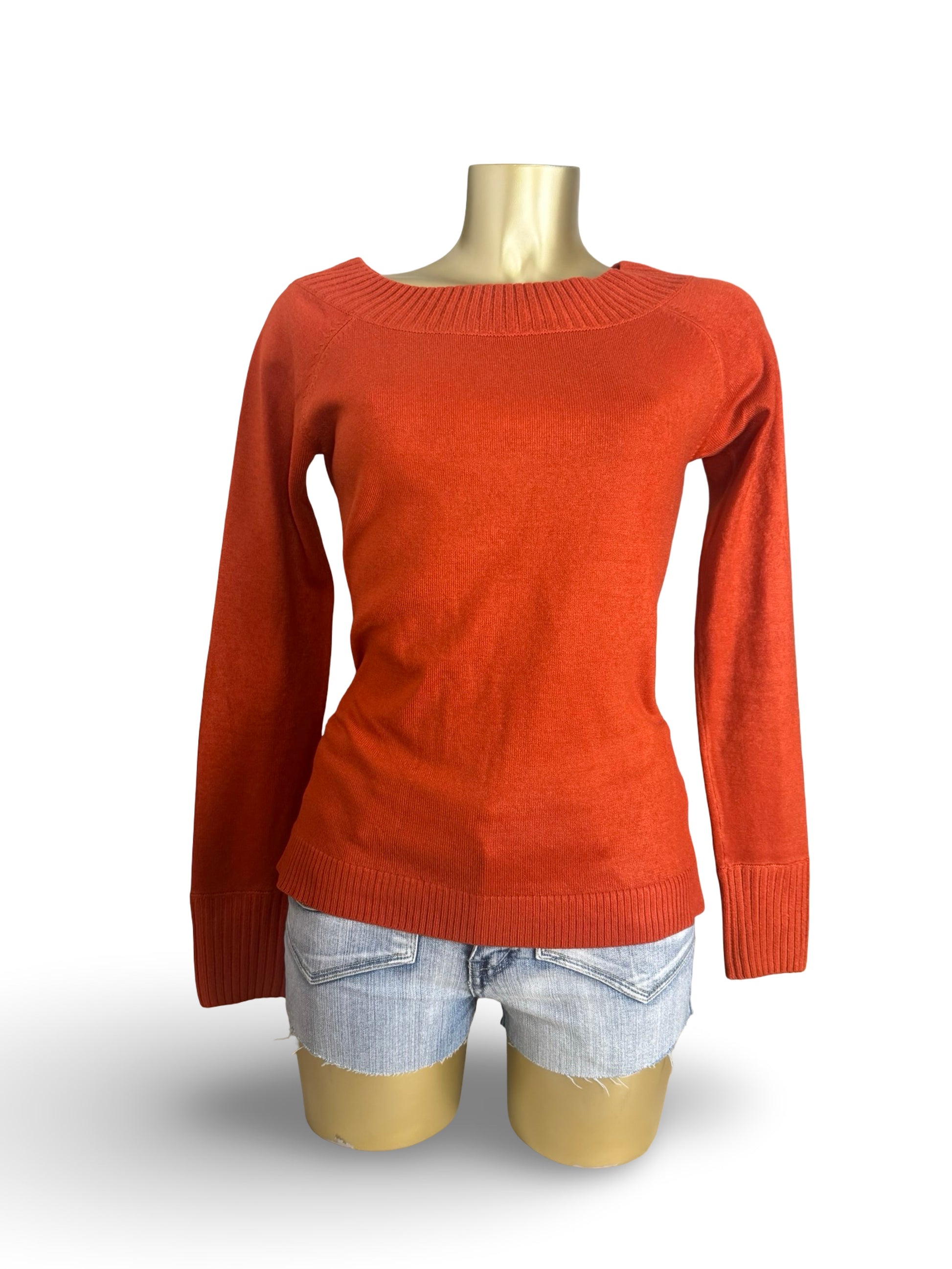 Orange tight fit bardot neck jumper (M)