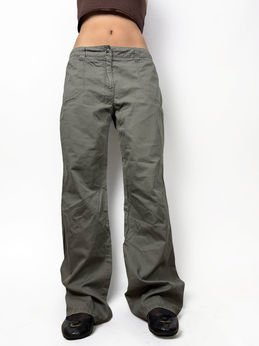 Khaki cotton low rise baggy pants (L)