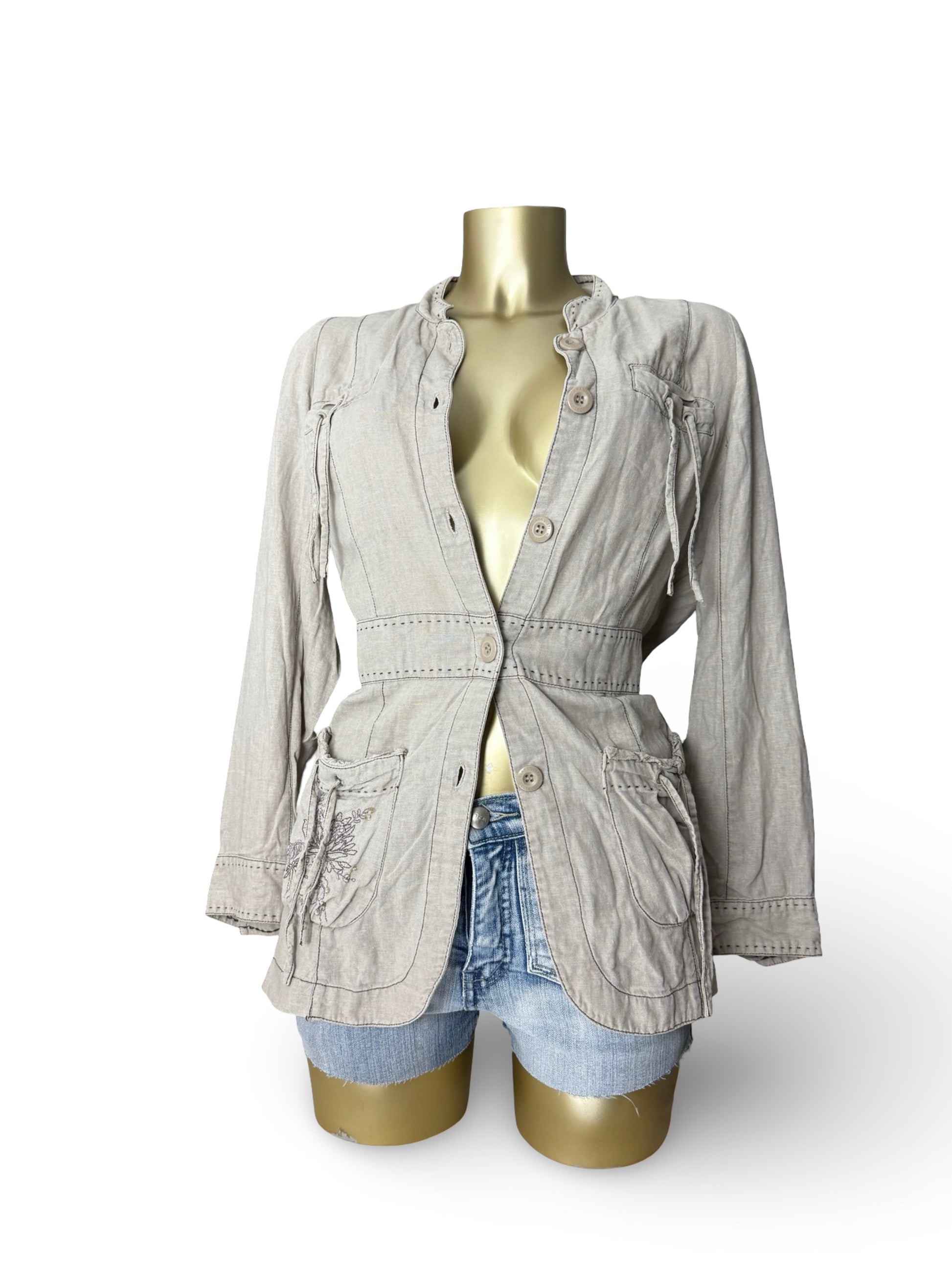 Beige linen blazer jacket (XL)
