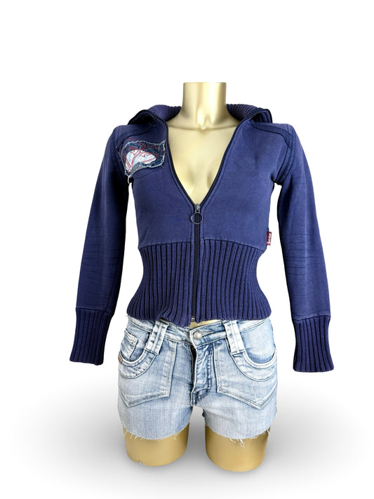 Purple/ blue tight fit zip up hoodie (XS)