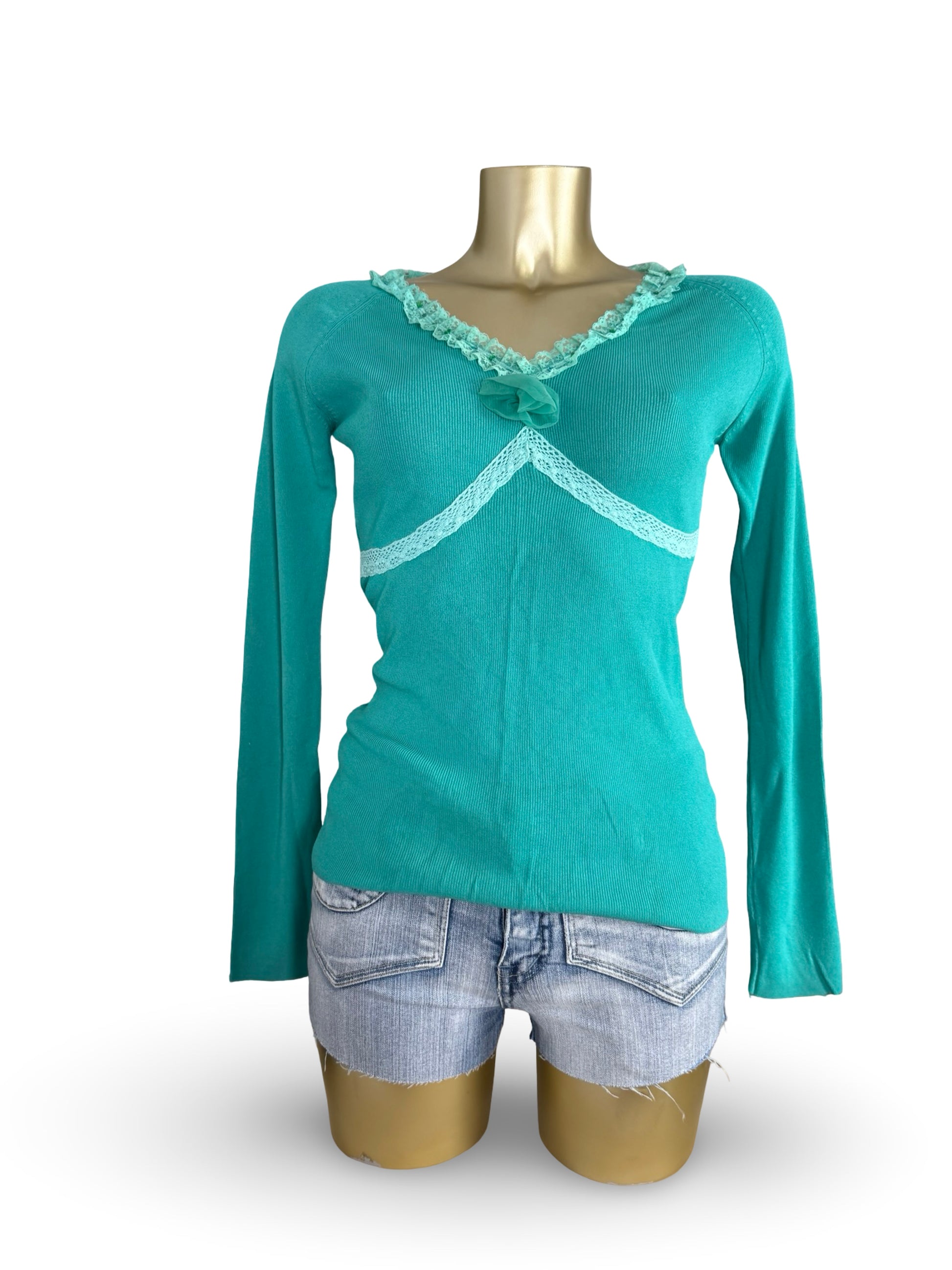 Green ribbed long sleeves top (S/M)
