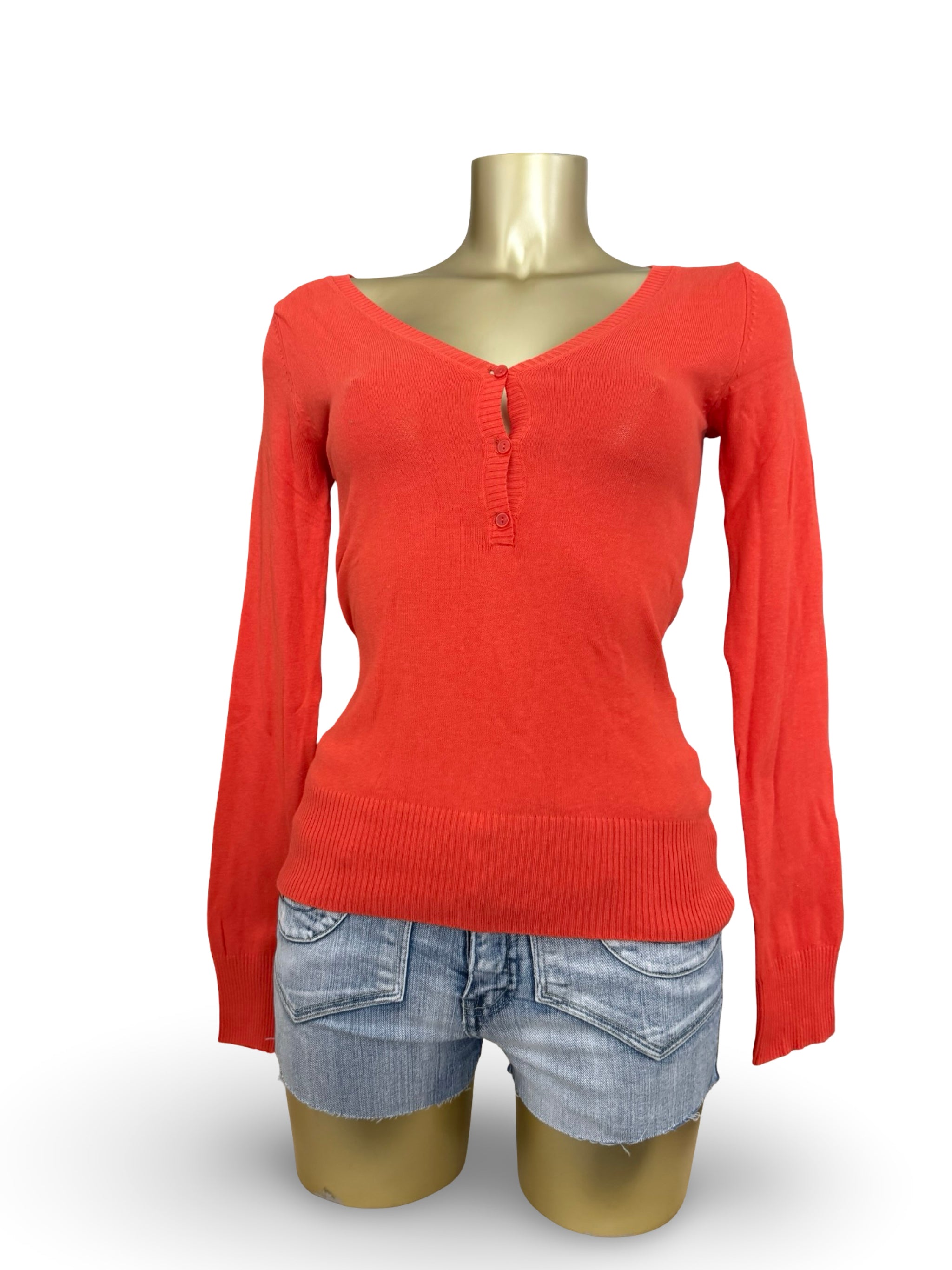 Orange ribbed tight fit jumper (M)