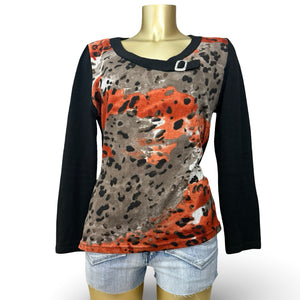 Black & orange animal print jumper (XL)
