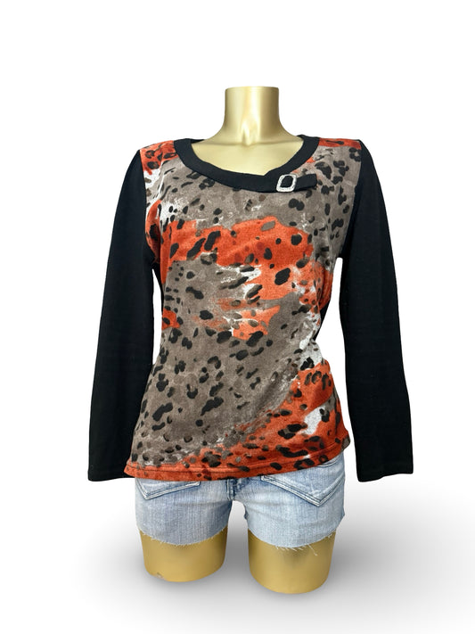 Black & orange animal print jumper (XL)