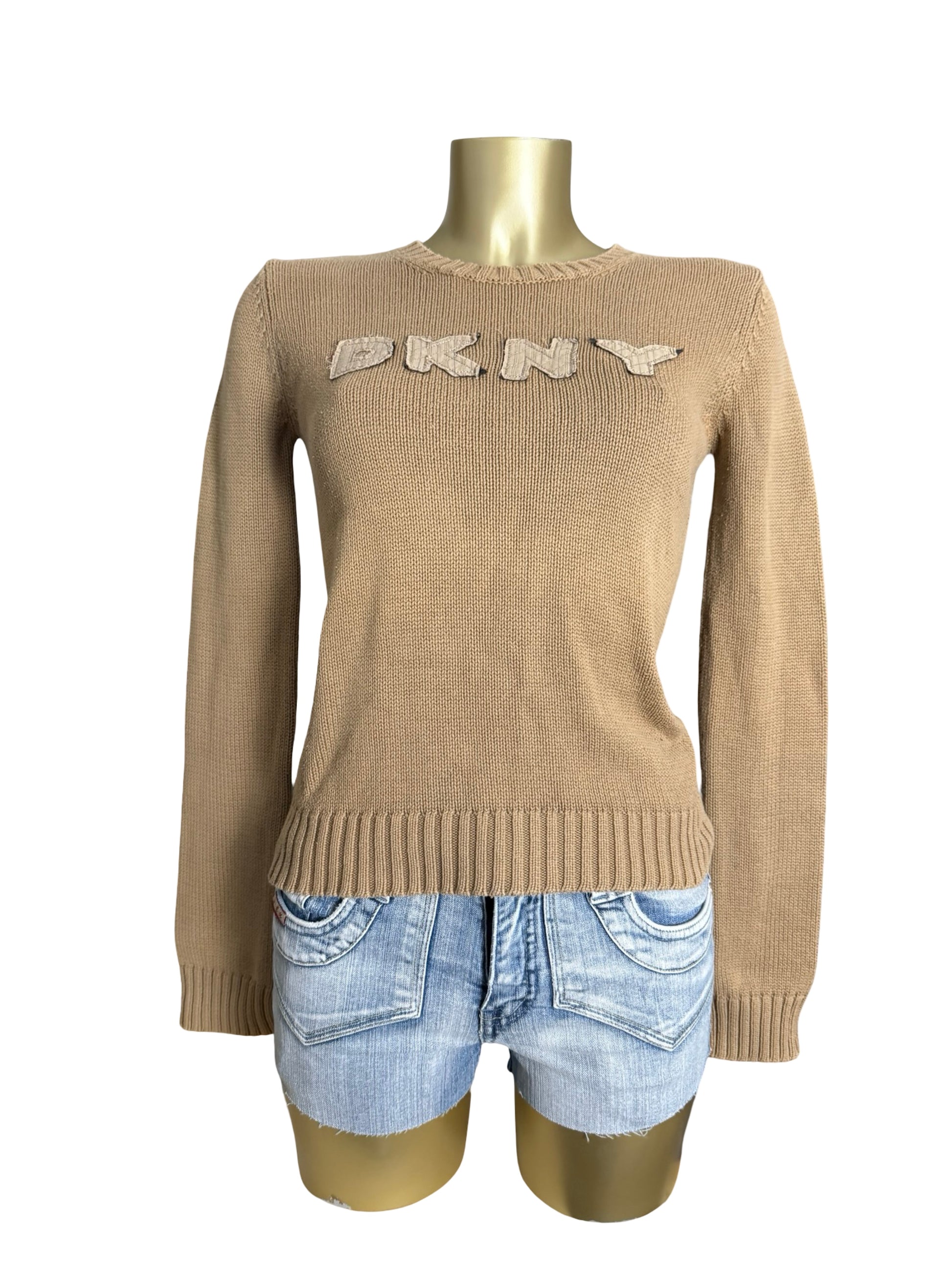 Beige spell out logo cotton jumper (S/M)