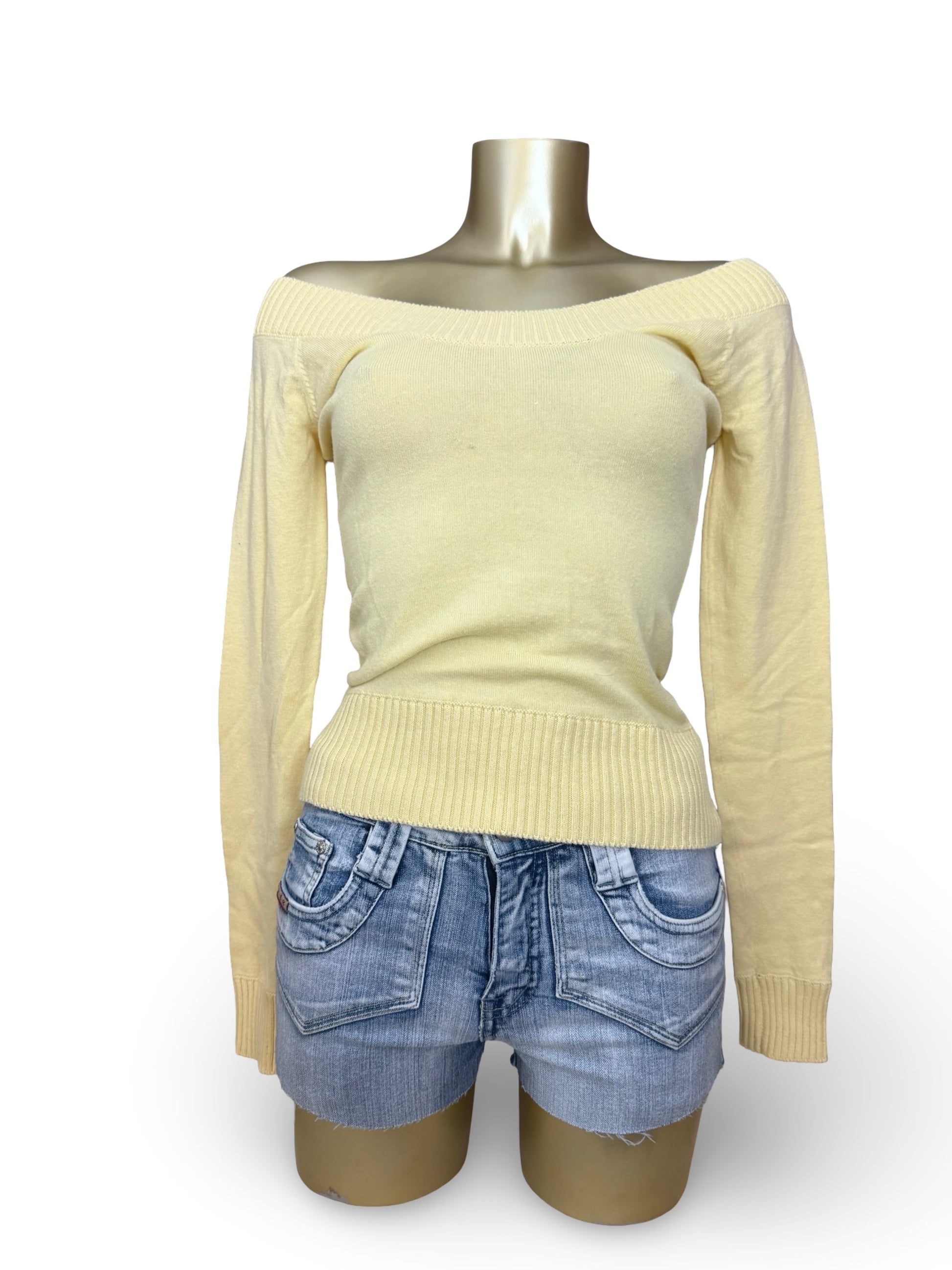 Yellow tight fit large neck jumper (XS/S)