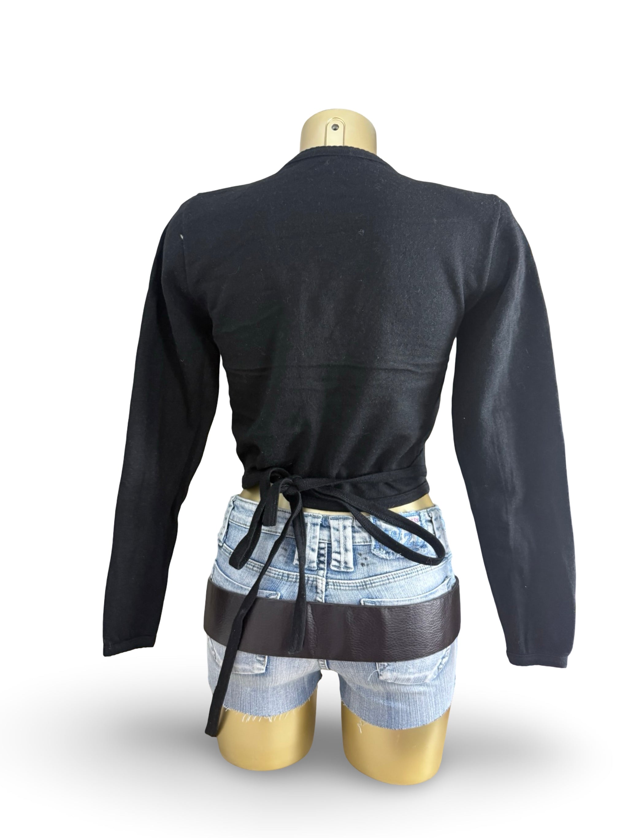 Black wool tie up cardigan jumper (M)