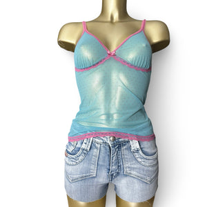 Blue & pink mesh babydoll cami top (M/L)