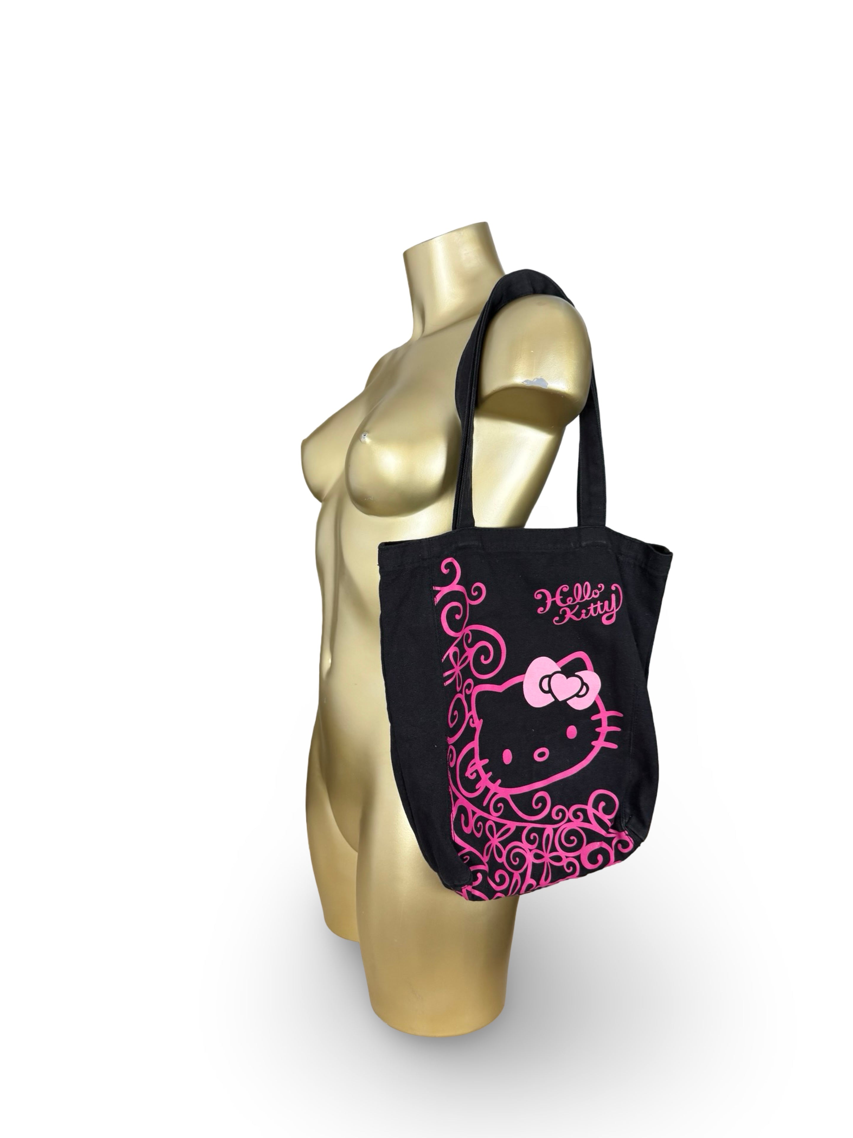 Black & pink cotton uni bag (32x34 cm)