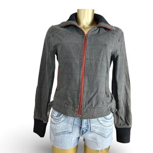 Grey cotton zip up biker jacket (S/M)
