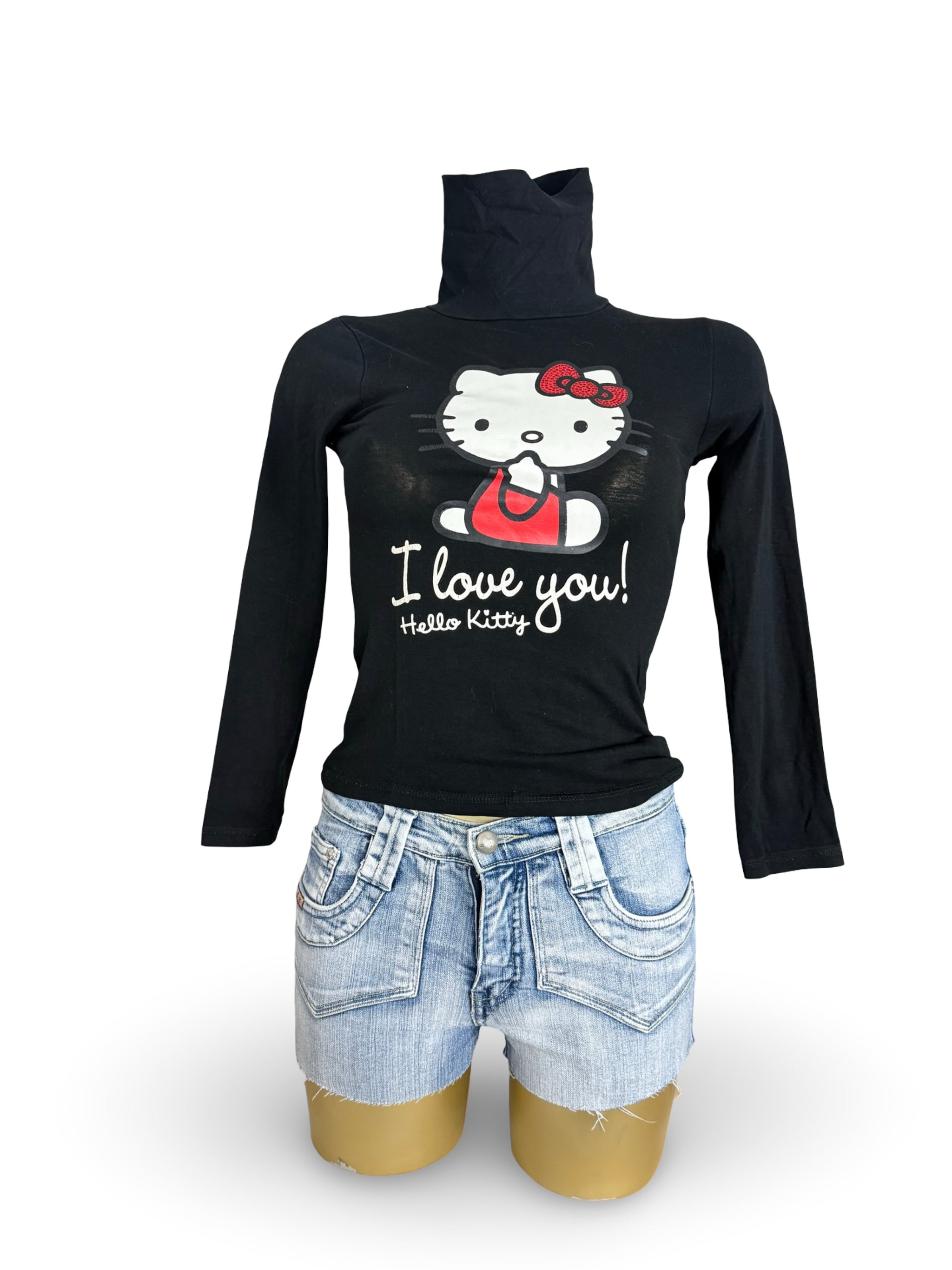 Black kitten logo long sleeves top (XS)