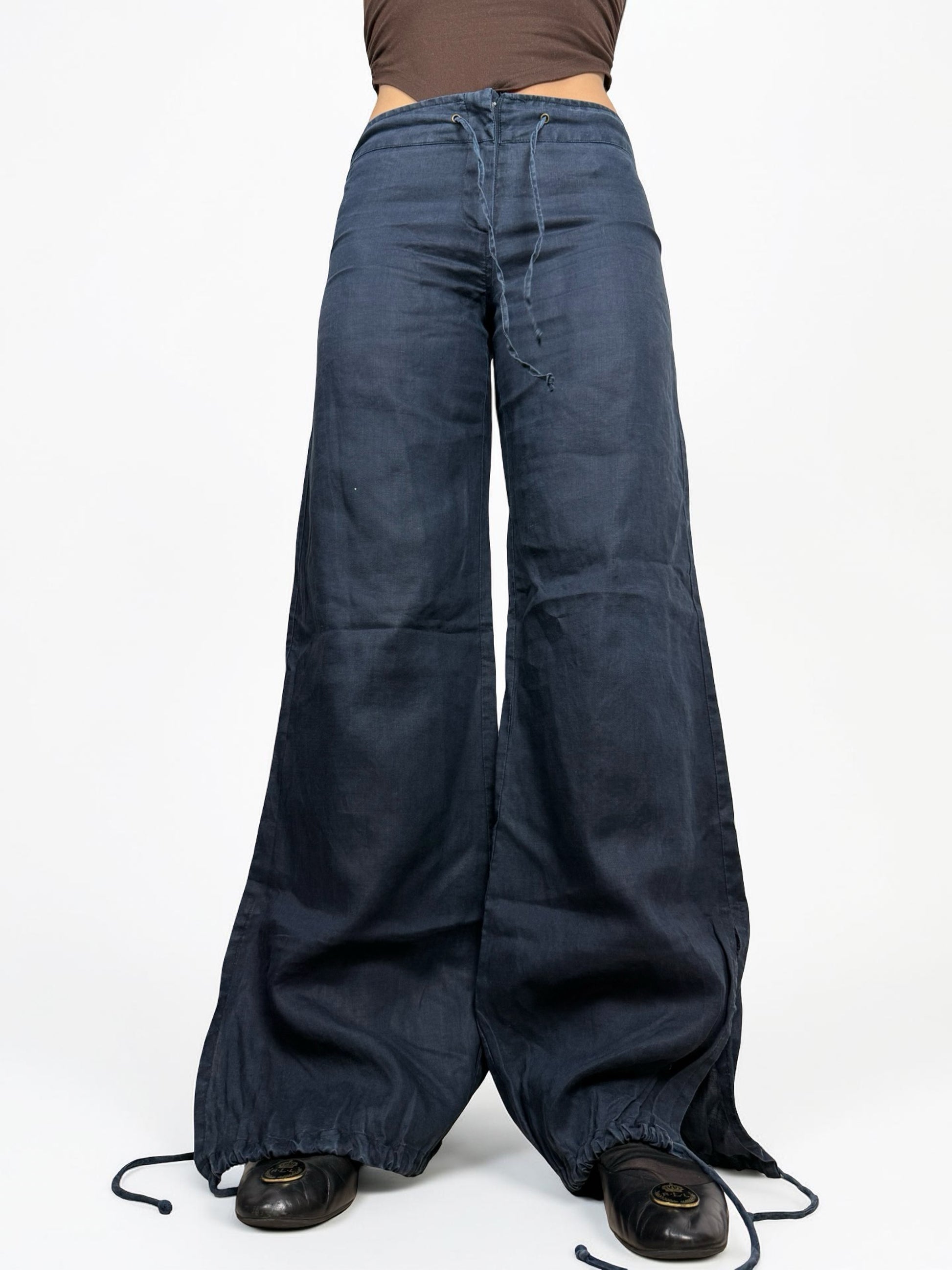 Navy low rise baggy pants (S)