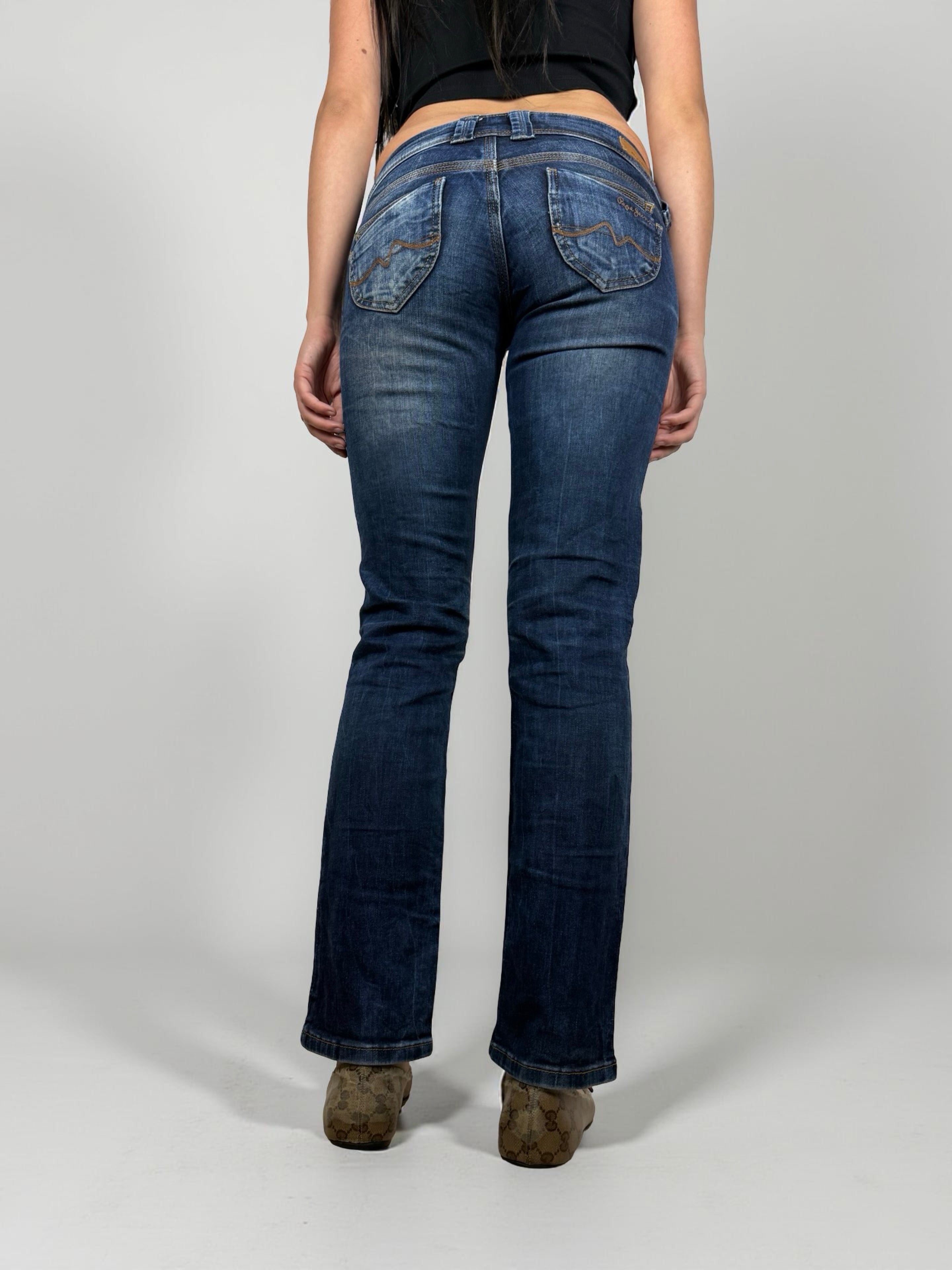 Navy low rise straight legs denim pants (S)