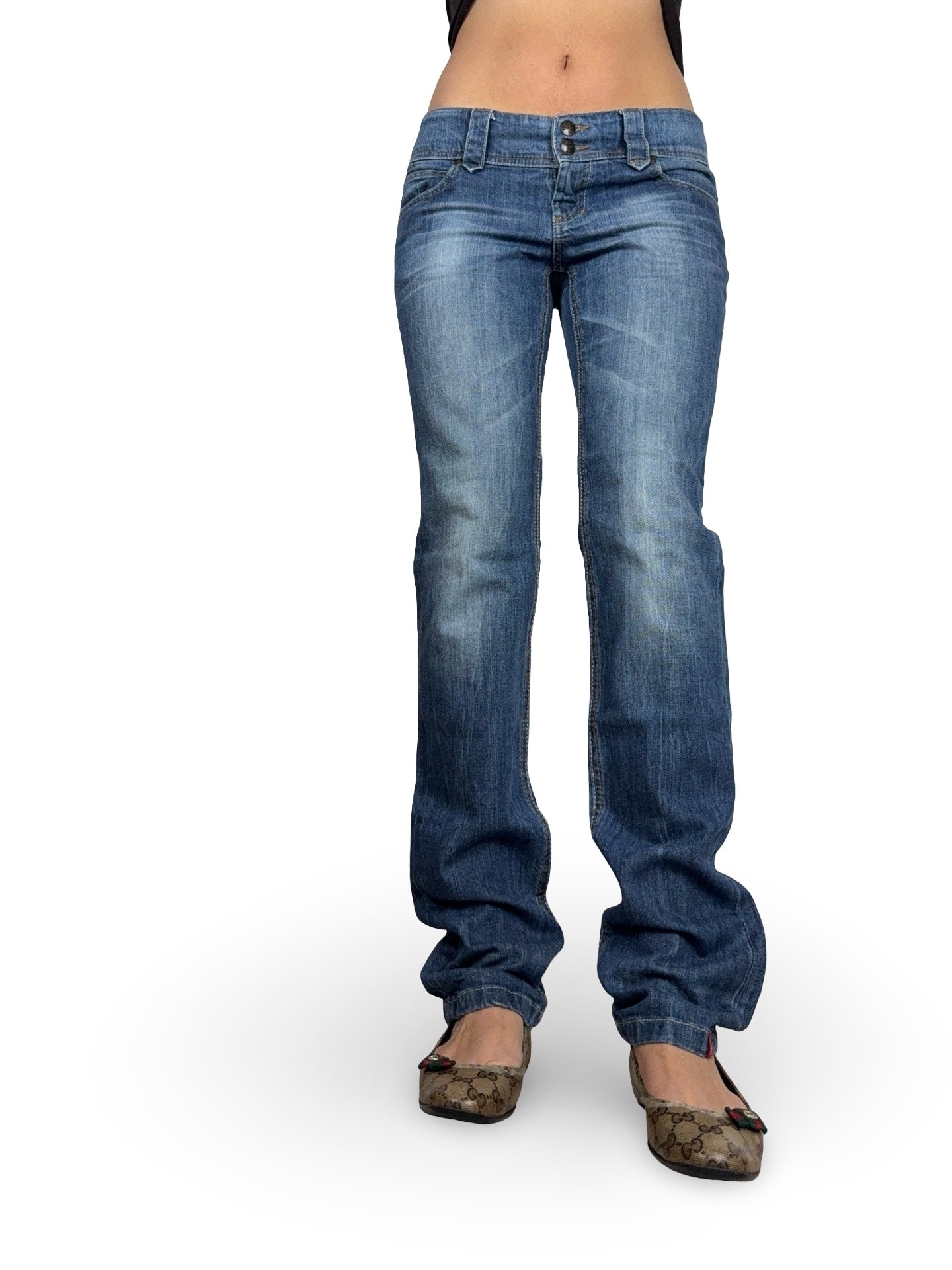 Blue denim low waist baggy straight legs pants (M)