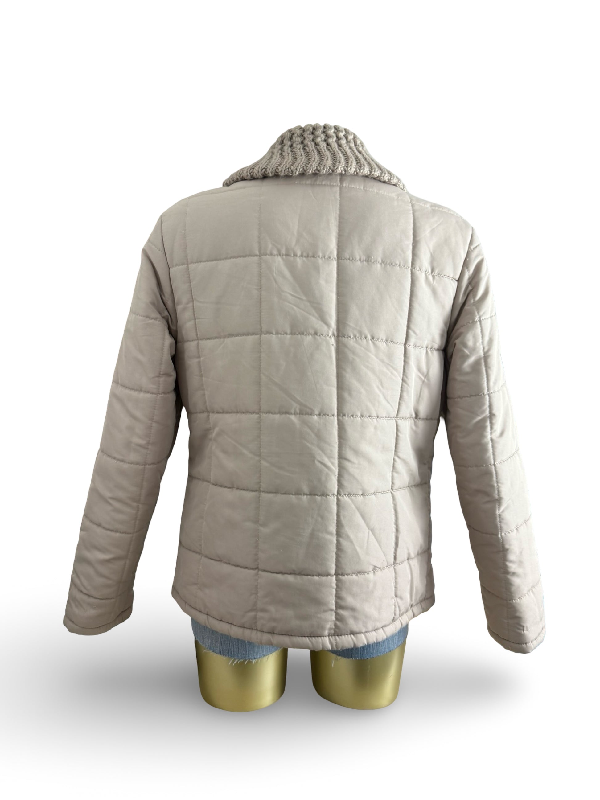 Beige zip up wool neck puffer jacket (M/L)