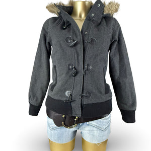 Grey faux fur hooded tight fit jacket (S)