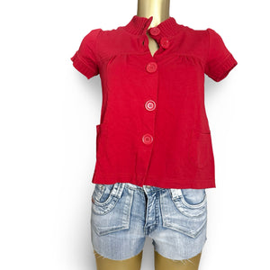 Red buttons up cotton short sleeves cardigan (S/M)
