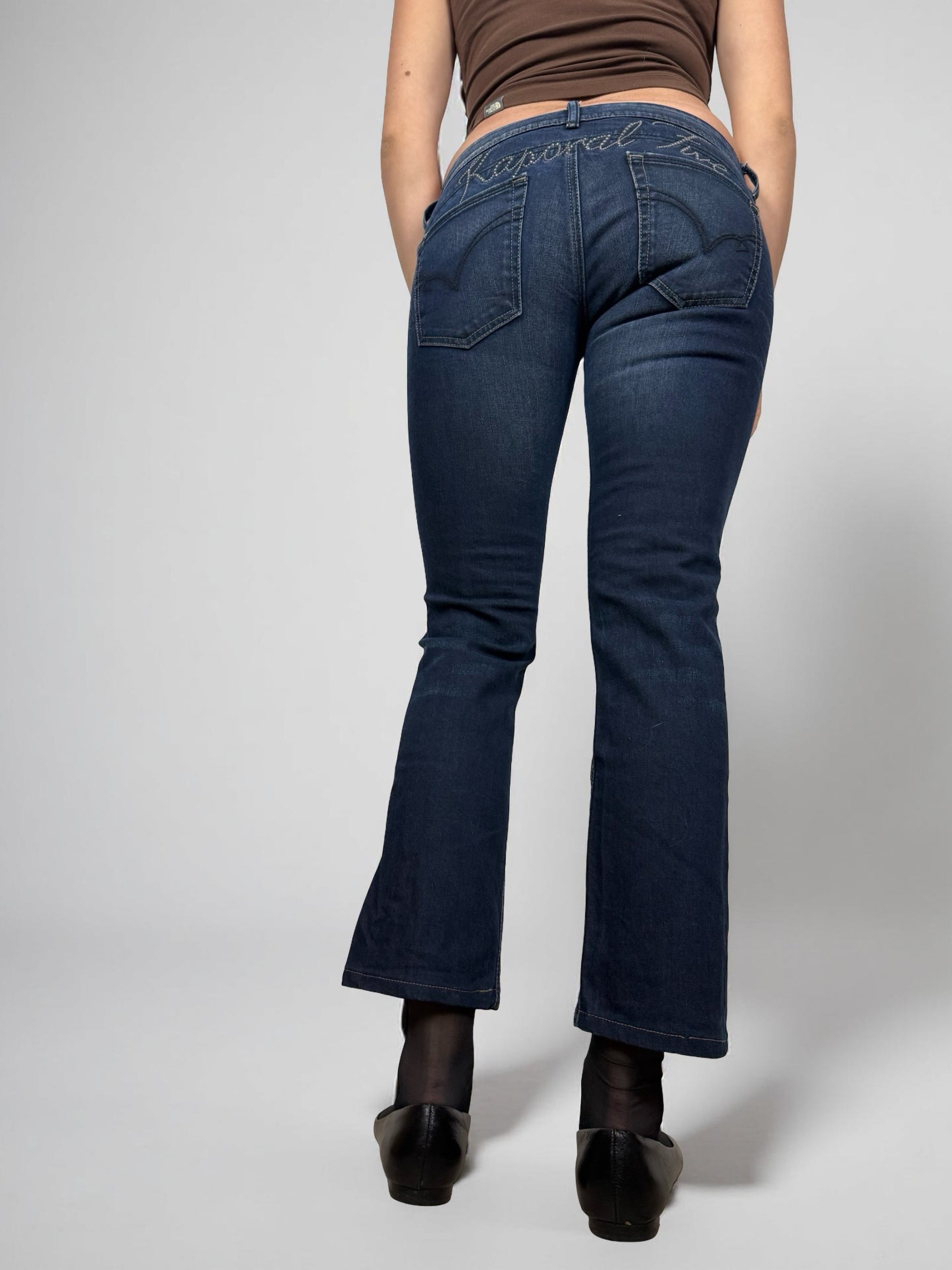 Navy denim low rise bootcut pants (S)